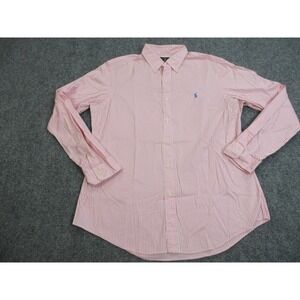 Ralph Lauren Shirt Mens Large Pink Striped Custom Fit Button Down Cotton Casual
